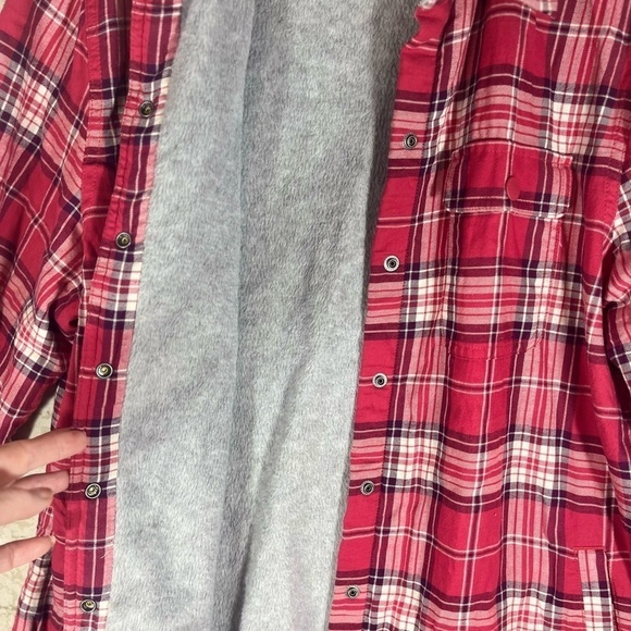 L.L. Bean Shacket Red/White Plaid Fleece Lined Shirt Jacket Size Medium - Picture 2 of 10